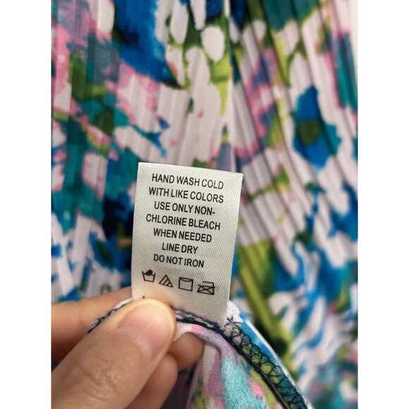 Sunny Leigh Womens Floral Pleated Sheer Blouse Multi-Color Button-Up Sz 1X - Picture 9 of 10